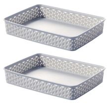 2 x Grey A4 Paper Tray Curver Basket Plastic Rattan Desk Organiser