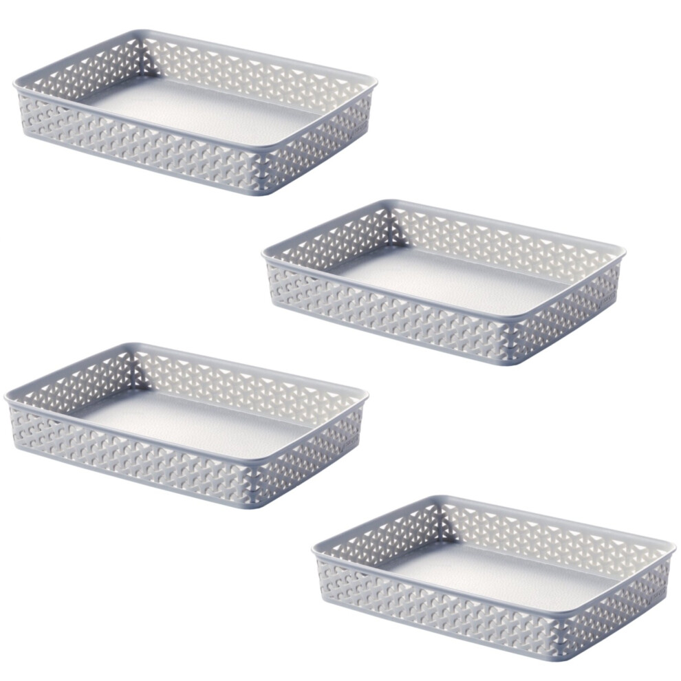 4 Grey A4 Paper Tray Curver Basket Plastic Rattan Desk Organiser