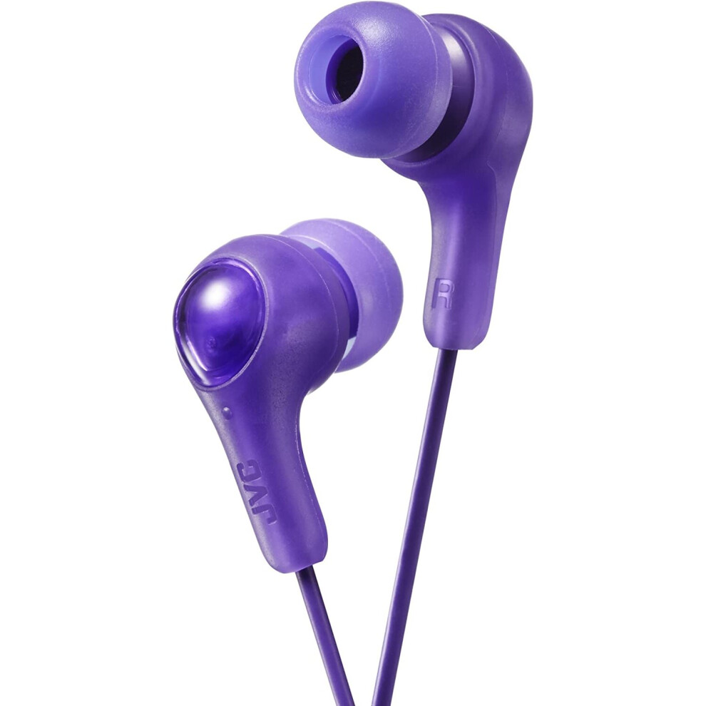 JVC Gumy In Ear Earbud Headphones, Powerful Sound, Comfortable and Secure Fit, Silicone Ear Pieces S/M/L - HAFX7V (Violet)