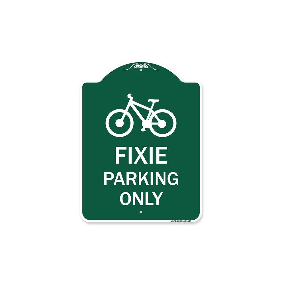 SignMission A-DES-GW-1824-23965 18 x 24 in. Designer Series Sign - Fixie Parking Only Sign, Green & White-image-OPC-PB2HJXR-NEW