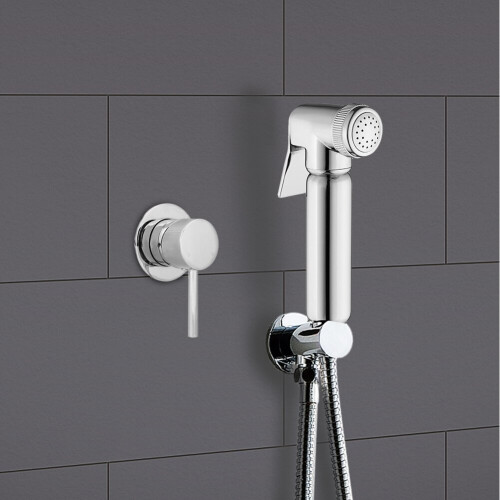 NES Home Modern Chrome Handheld Brass Douche Bidet Spray Set with Lever Controlled Mixer
