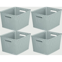 4 x Grey 18L Curver Nestable Plastic Rattan Storage Basket 35.5cm