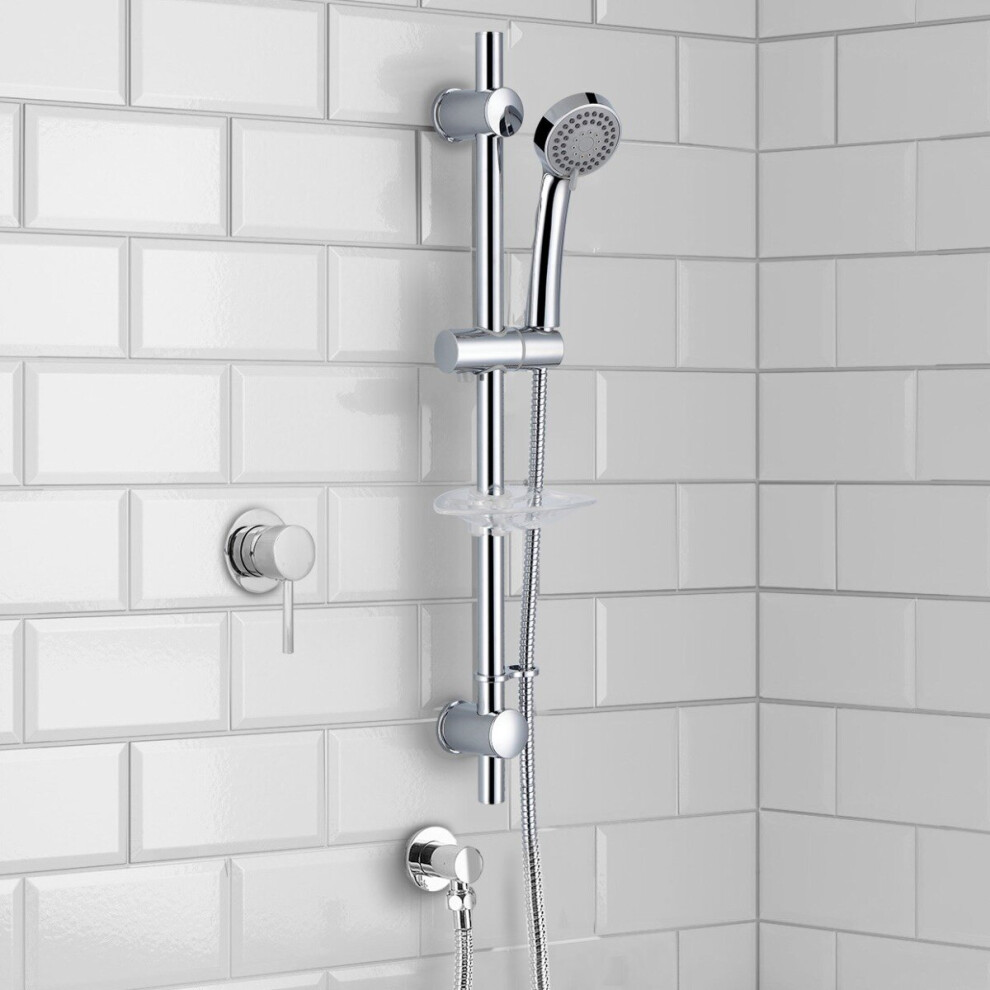 Round Chrome Concealed Shower Mixer Valve, Slider Rail Kit With Handset & Elbow 6264143505219