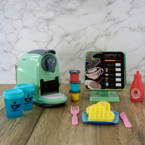 Kids Coffee Maker Machine Toy Kitchen Role Play Set with Cash Register Play Food