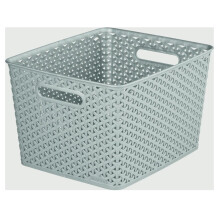Grey 18L Curver Nestable Plastic Rattan Storage Basket 35.5 x 29.5cm