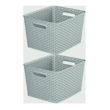 2 x Grey 18L Curver Nestable Plastic Rattan Storage Basket 35.5cm