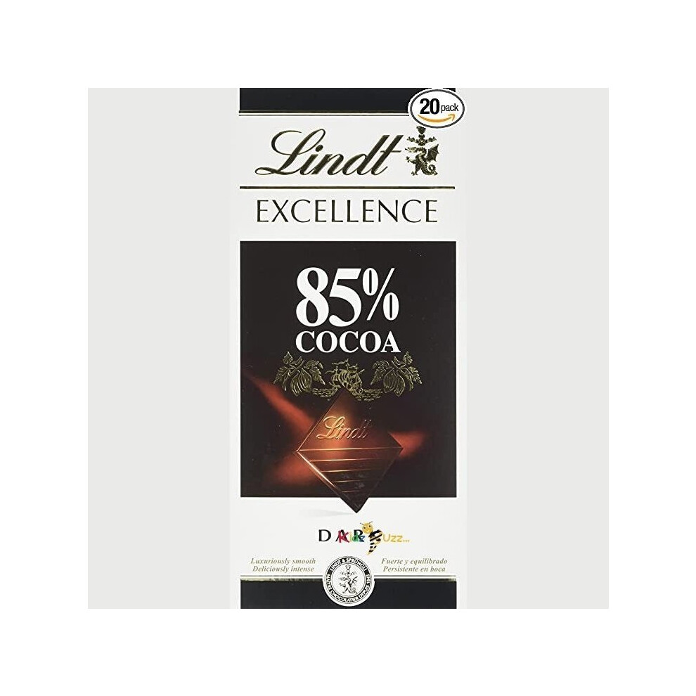 20 X Lindt Excellence 85 Percent Dark Chocolate Bar, 100 g