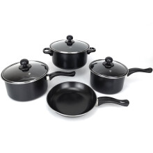 Black 7 Piece Non Stick Cookware Set Cooking Pot Frying Pan Saucepan