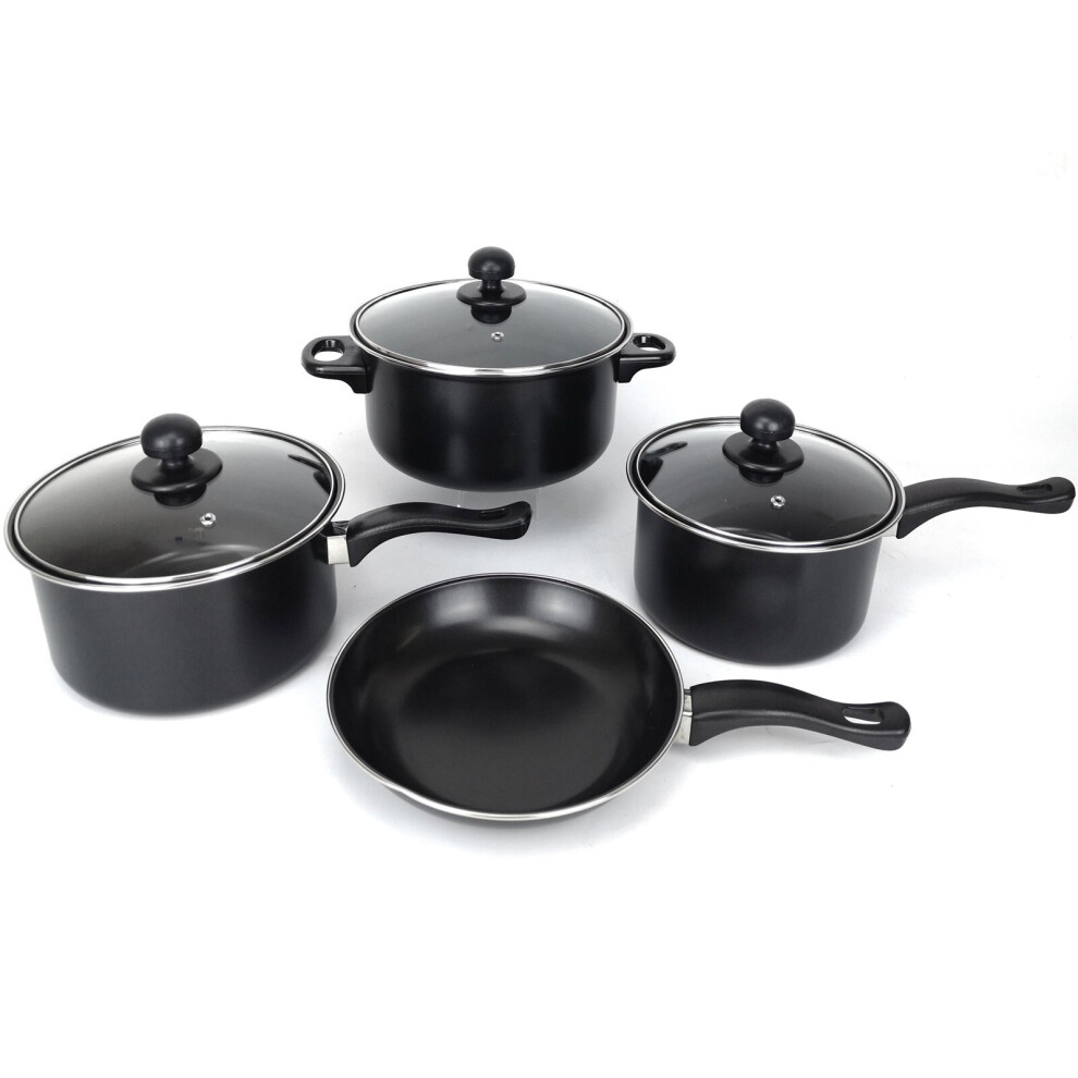 Black 7 Piece Non Stick Cookware Set Cooking Pot Frying Pan Saucepan