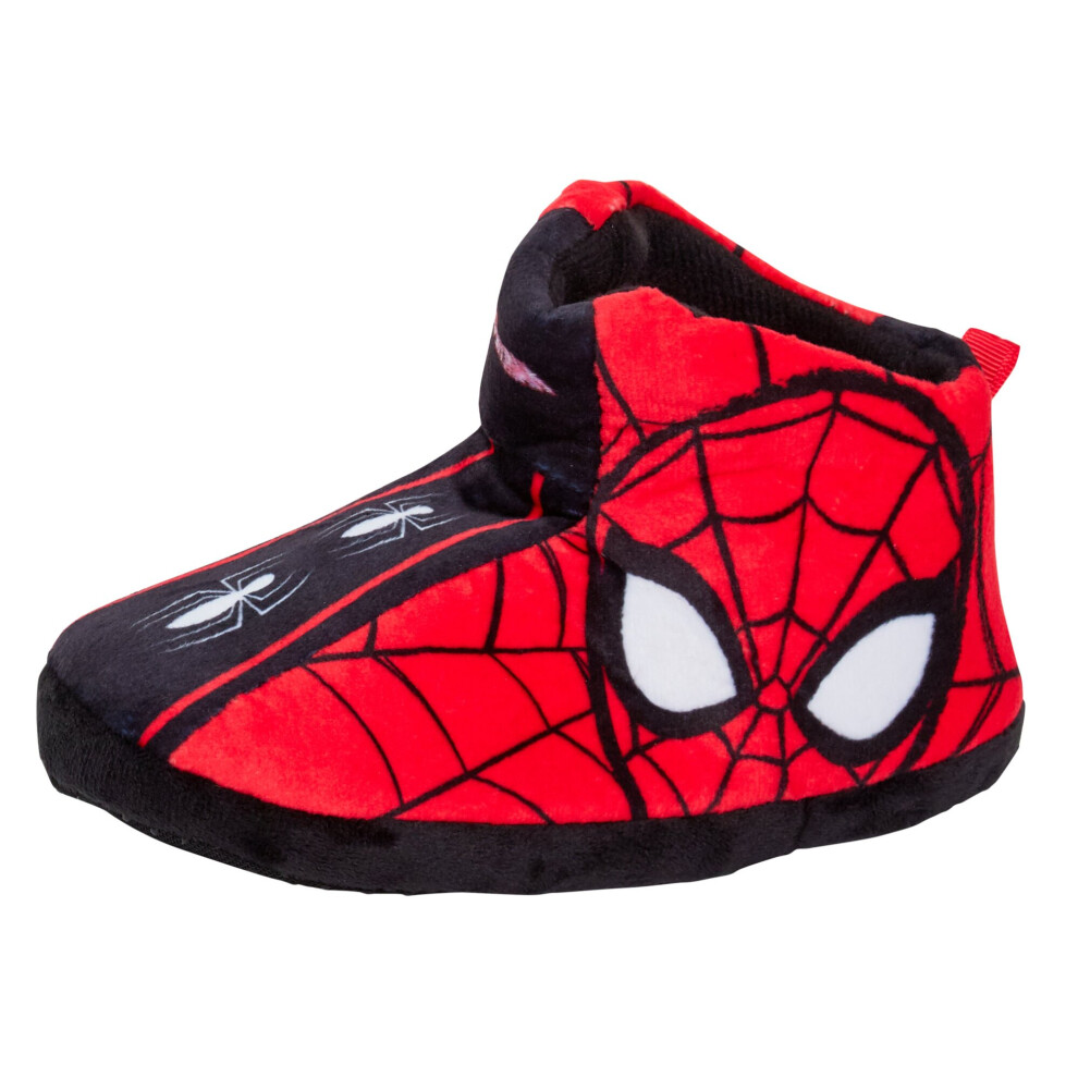 (1 UK) Spiderman Slipper Boots For Boys Slippers Booties Warm Lined Pull On House Shoes