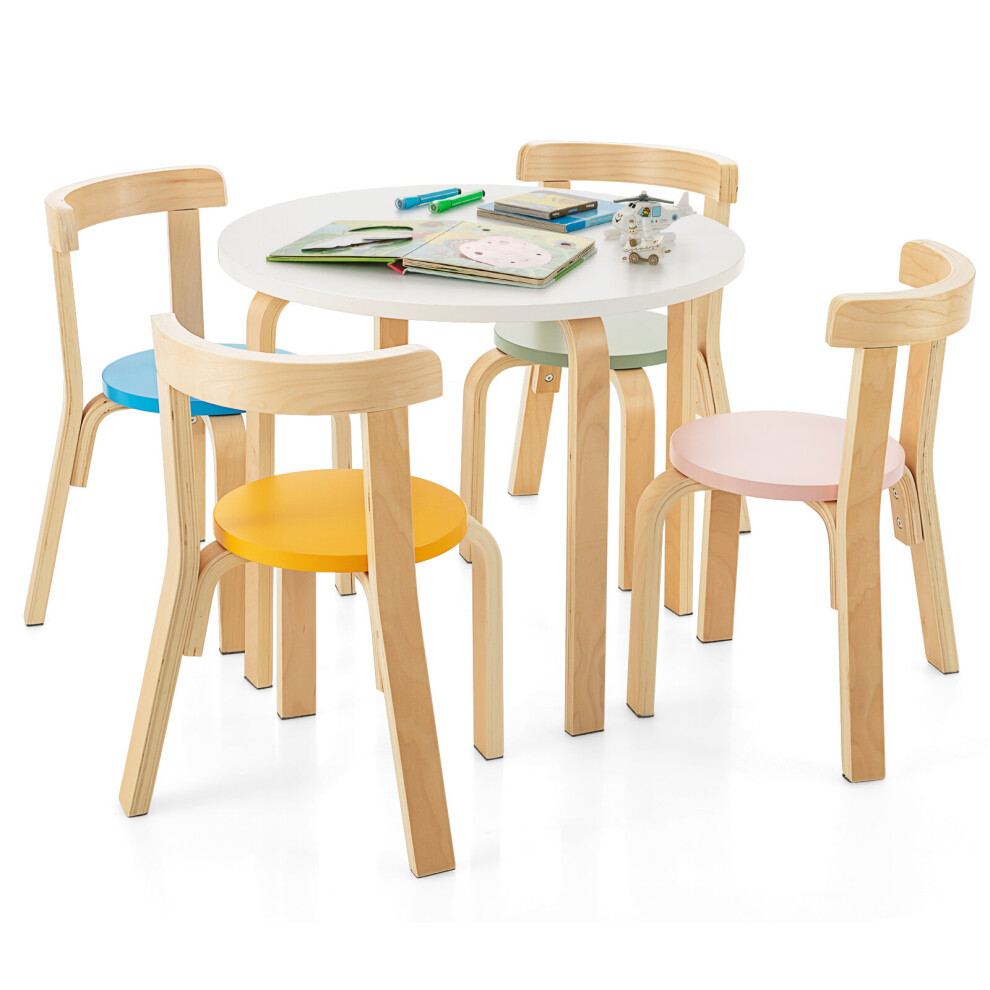 5-Piece Kids Bentwood Curved Back Table and Chair Set Children Wooden