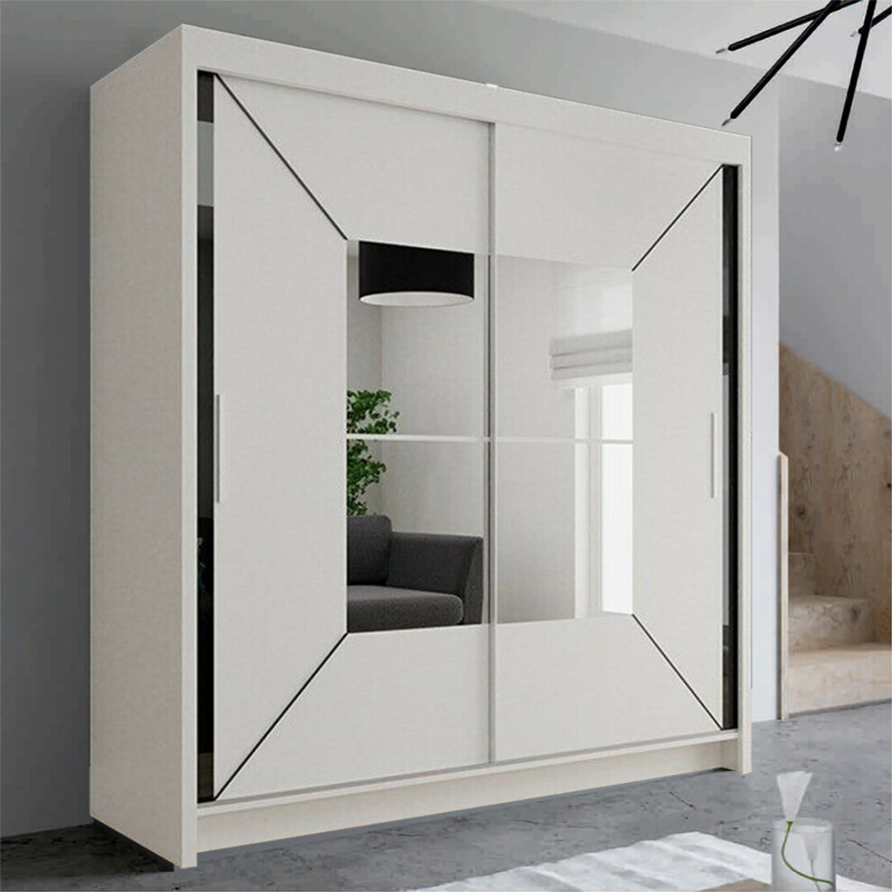 (White, Width 203cm) Modern Wardrobe Free Standing Mirror | Sliding Wardrobe