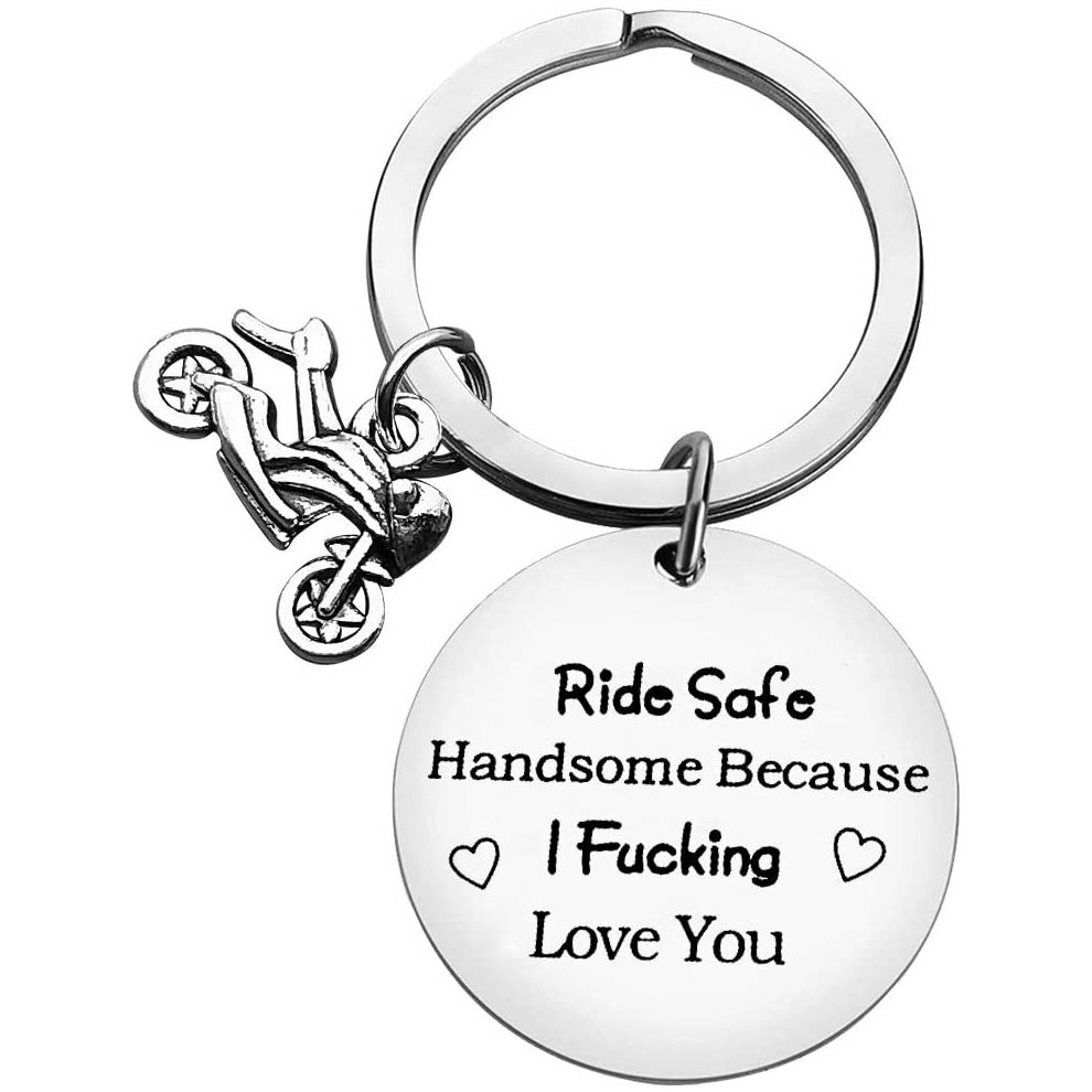 Biker Gift Ride Safe Keyring Ride Safe Handsome Because I Love You Keyring Motorcycle Keychain Biker Gift for Boyfriend Husband Couple Keychain