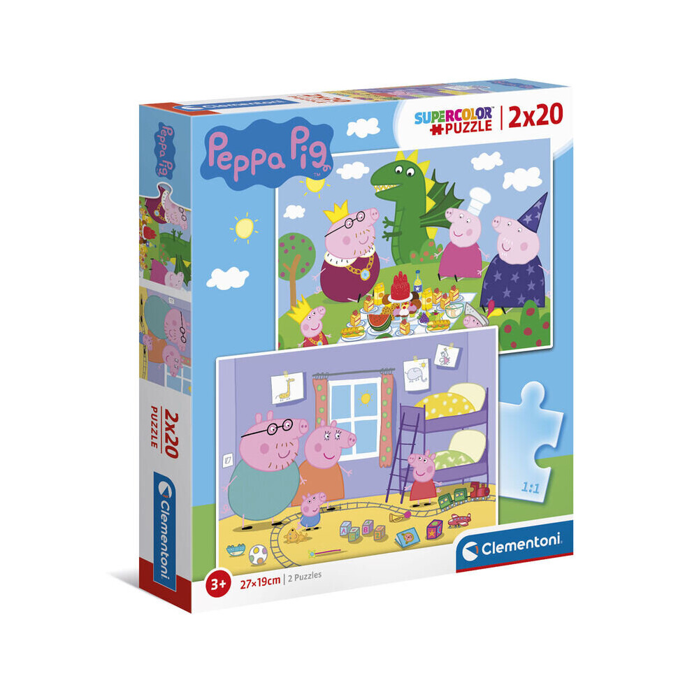 New Clementoni Peppa Pig Puzzle Of 2 X 20 Pieces - 28 X 24.4 X 3.9 Cm 8005125247783