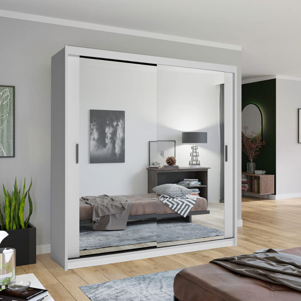 (White, 150cm) Vannes Sliding Door Double Mirrored Wardrobe