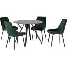 (Emerald Green Velvet) Athens Concrete Effect/Black Round Dining Set with Avery Chairs - Table with 4 Chairs