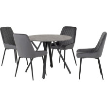 (Grey Velvet) Athens Concrete Effect/Black Round Dining Set with Avery Chairs - Table with 4 Chairs