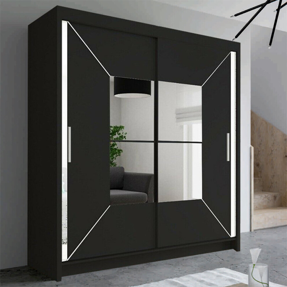 (Black, Width 180cm) Modern Wardrobe Free Standing Mirror | Sliding Wardrobe