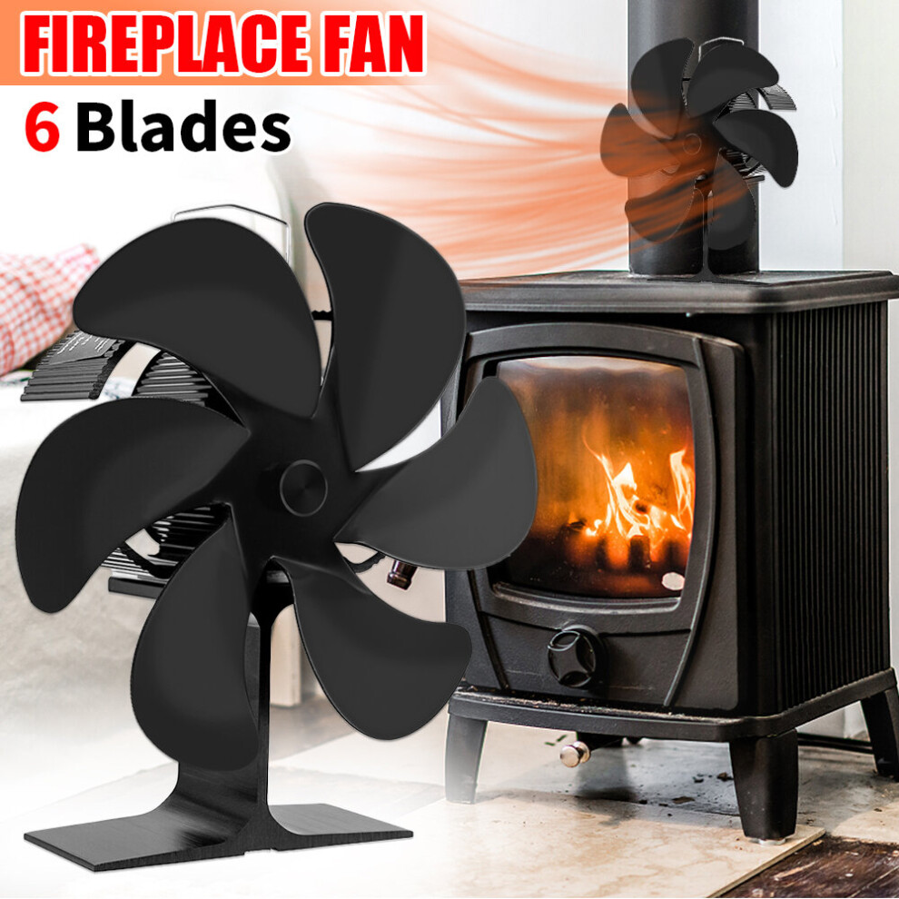 6-Blade Heat Powered Log Burner Stove Fan Black for Fireplace Wood Log