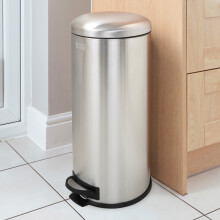 (Cool Grey, 30L) BLACK+DECKER Stainless Steel Dome Shaped Pedal Bins with Soft Close Lids
