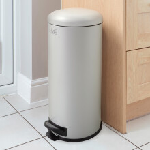 (Grey, 30L) BLACK+DECKER Stainless Steel Dome Shaped Pedal Bins with Soft Close Lids