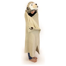 Kids Hooded Blanket & Mittens One Size Plush Animal Wearable Throw - Hedgehog