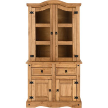 Corona 3' Distressed Waxed Pine/Clear Glass Buffet Hutch