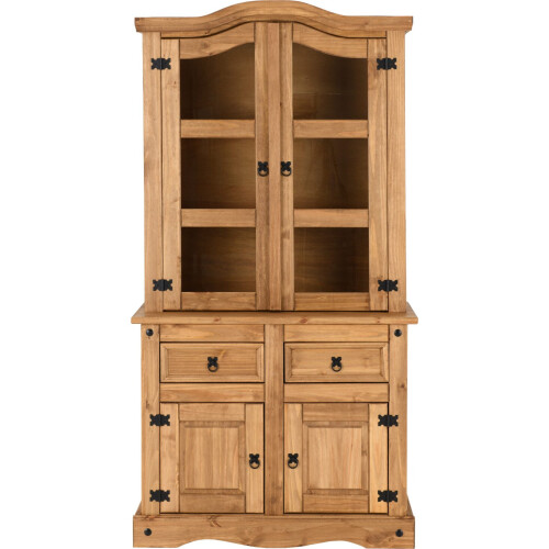 Seconique Corona 3' Distressed Waxed Pine/Clear Glass Buffet Hutch