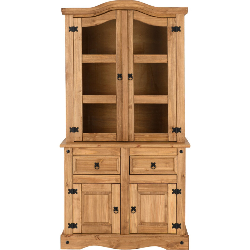 Corona 3' Distressed Waxed Pine/Clear Glass Buffet Hutch