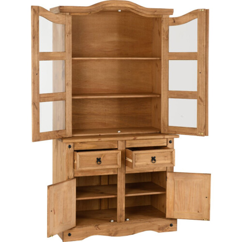 Seconique Corona 3' Distressed Waxed Pine/Clear Glass Buffet Hutch 1