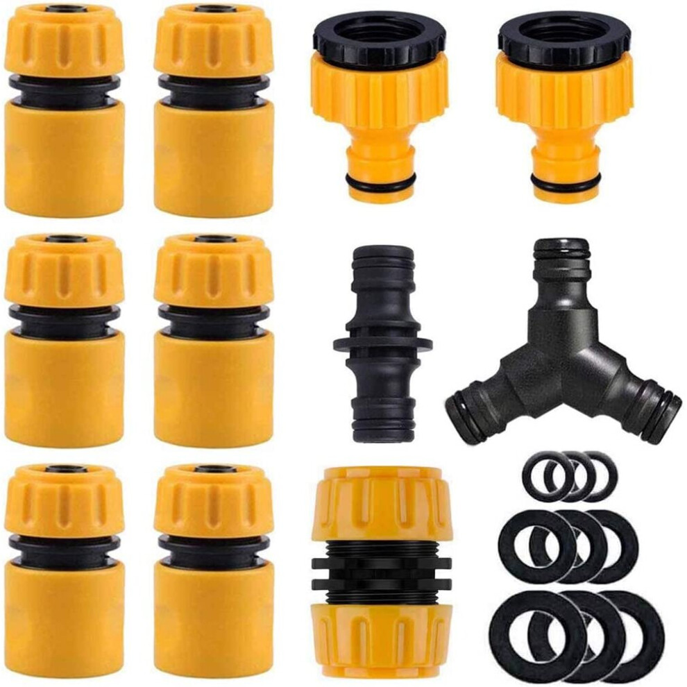 YiRAN 1/2" Garden Hose Tap Connector Kit (1 Double Male Connector,6 Hose Quick Connect,1 Hose Repair Connector, 1 Y Coupling, 2 Hose Tap Connector 1/2