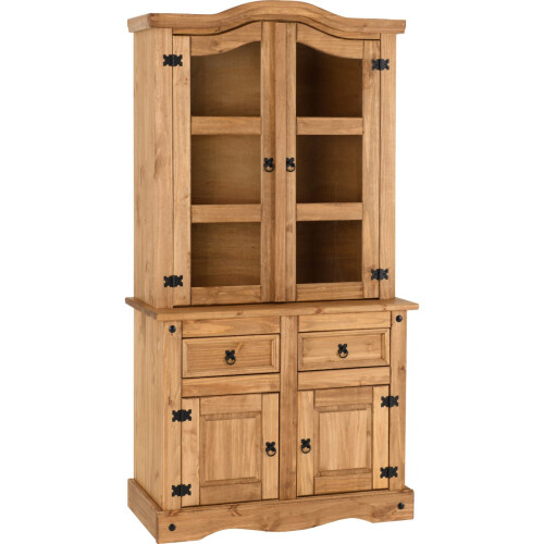 Seconique Corona 3' Distressed Waxed Pine/Clear Glass Buffet Hutch 2
