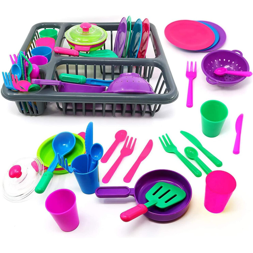 Kids Role Play Toy Set Kitchen Accessories Dish Washing Drainer 27 Pieces