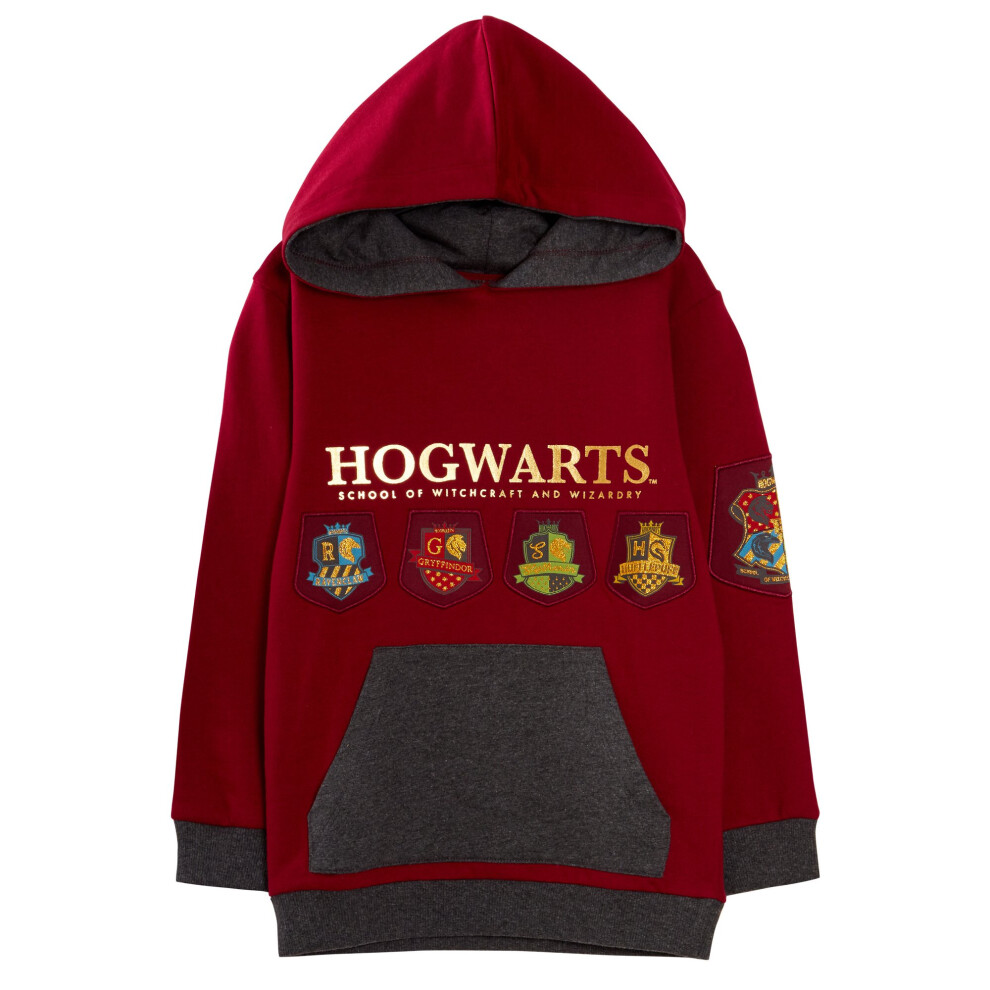 (7-8 Years) Harry Potter Hoodie Kids Hogwarts House Teams Crest Hooded Fleece Top Sweatshirt