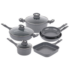 Forged 9 Pc Grey Carbon Steel Cookware Set Non Stick Pan Saucepan Pots