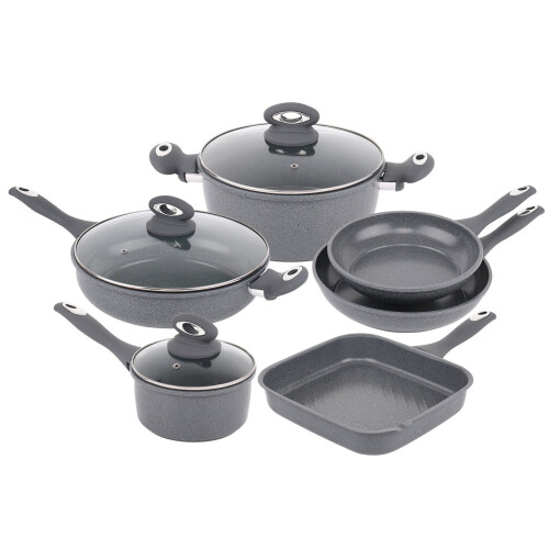 Forged 9 Pc Grey Carbon Steel Cookware Set Non Stick Pan Saucepan Pots