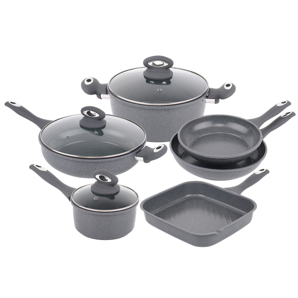 Forged 9 Piece Grey Marble Carbon Steel Non Stick Saucepan Cookware Set