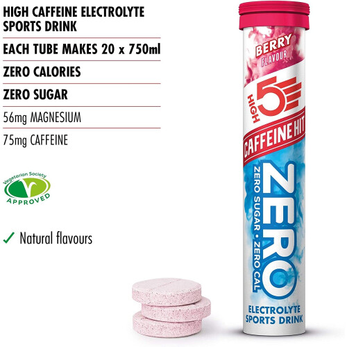 HIGH5 ZERO Caffeine Hit Electrolyte Hydration Tablets Added Vitamin C | (Berry, 20 Tabs) 1