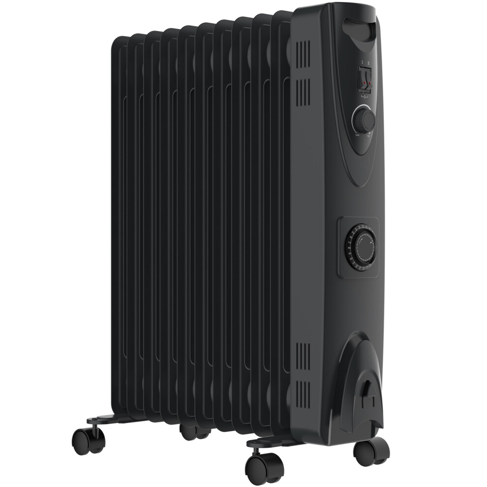 Mylek (2.5Kw 11 Fin With Timer) Oil Filled Radiator Thermostat Timer Options