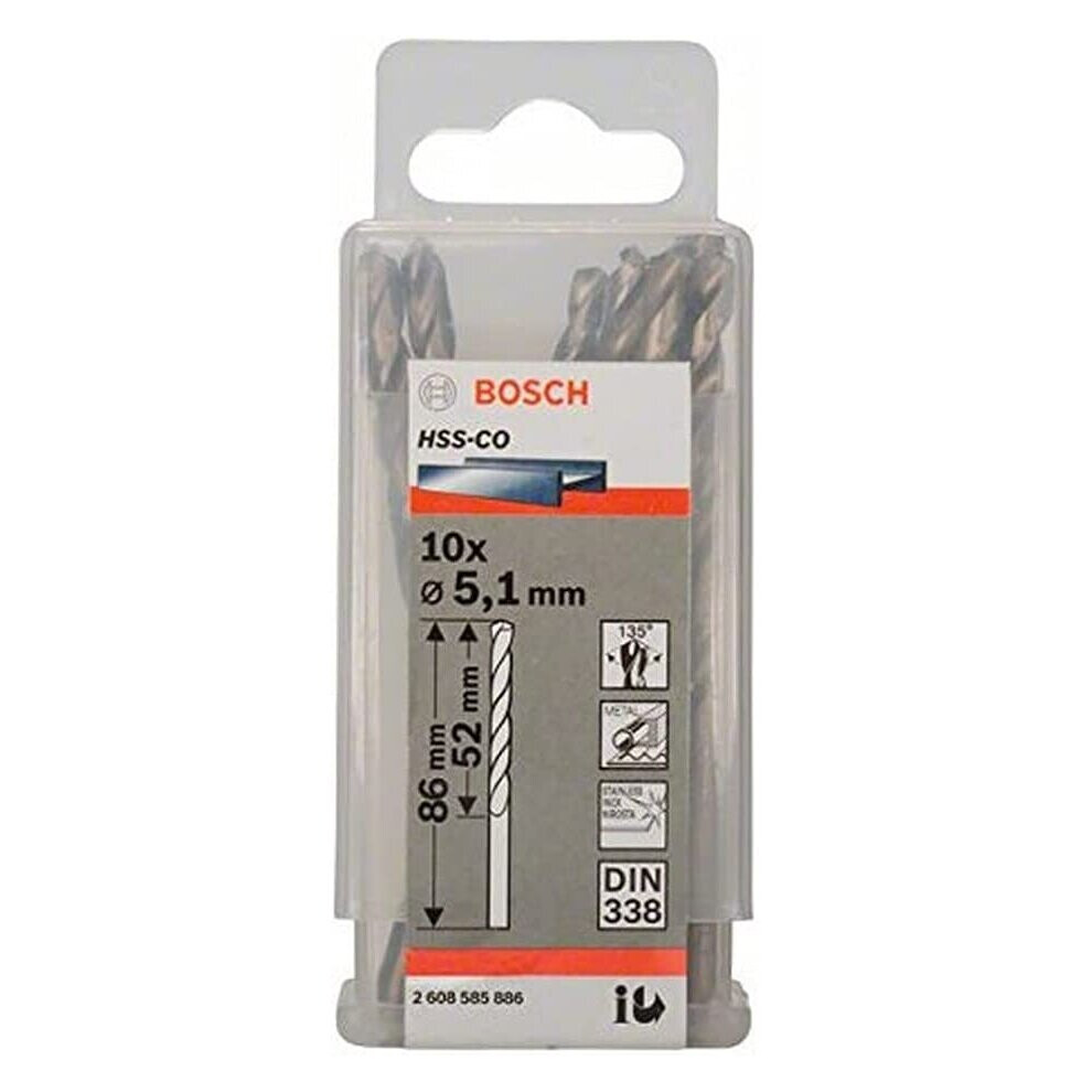 Bosch Professional 10pc. HSS-Co Metal Drill Bit (stainless steel, 5.1 x 52 x 86 mm, accessory drill driver)