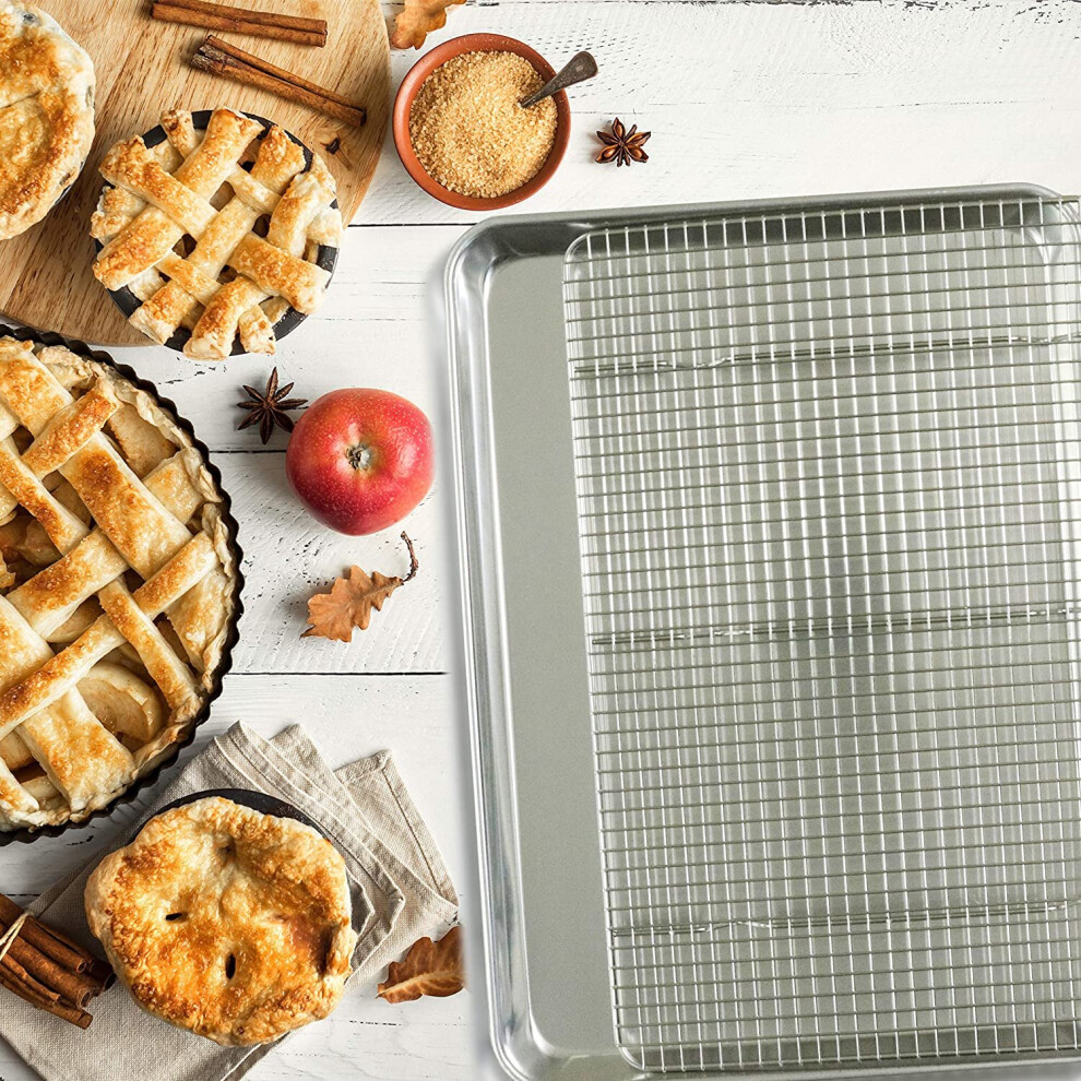 Kitchenatics Baking Tray Pan & Cooling Rack Half Sheet W/ Pre-Cut Parchment Paper