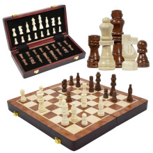 Global Gizmos 81129 Folding Wooden Chess Set / Portable Travel Chess Board / Folding Table with Storage / 29x29cm Size / Rustic Wooden Design