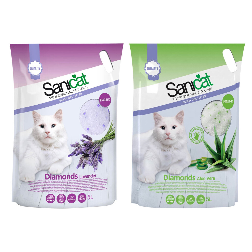 (Lavender) Silica Sanicat Crystal Diamonds Gel Non Clumpin Cat Litter Lavender&Aloe Vera 5L