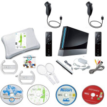 (Without original boxes) BLACK Nintendo Wii Console MEGA Bundle, 2 Remotes Nunchuks Mario Kart Sports Just Dance wii Fit Balance Board - Refurbished