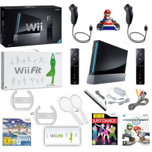 (With original boxes) BLACK Nintendo Wii Console MEGA Bundle, 2 Remotes Nunchuks Mario Kart Sports Just Dance wii Fit Balance Board - Refurbished