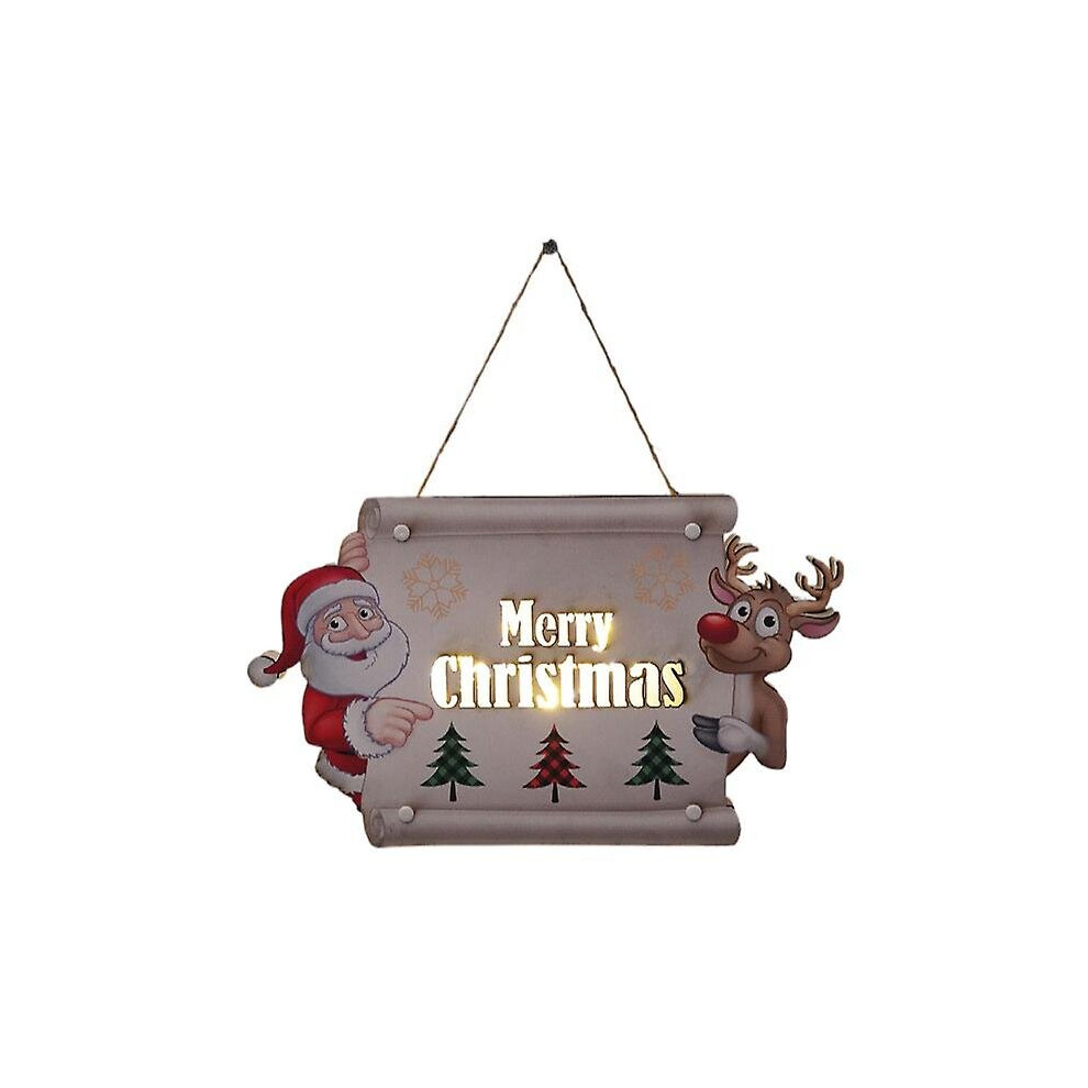 (Merry Christmas) Christmas Door Signs Wooden Glowing Hanging Ornaments Xmas Party Decor