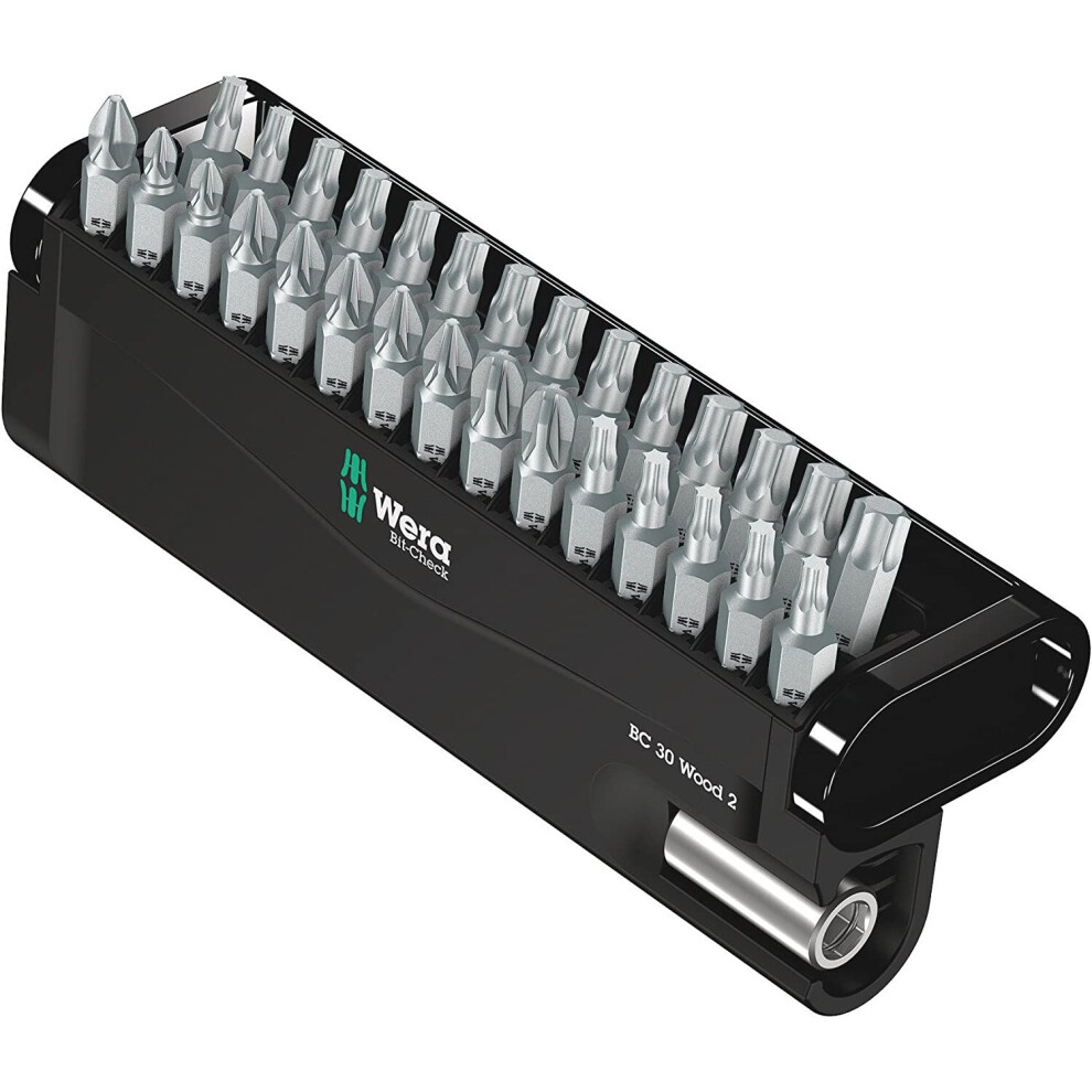 Wera Bit-Check 30 Wood 2 General bit set for drill/drivers, Wood applications, PZ,PH,TX 30 piece, 05057432001