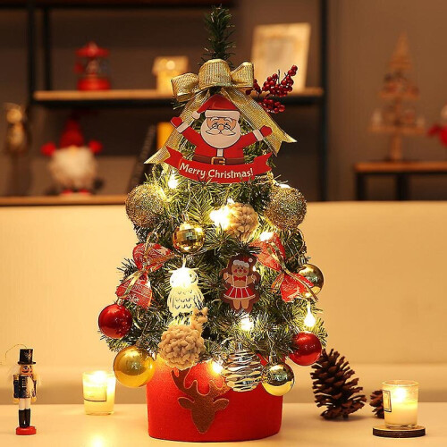 (Gold) Mini Christmas Tree Tabletop Pvc Artificial Xmas Tree With String Light Home Decor