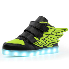 (Black and Green, 29) Kids Led Shoes Rechargeable Light Up Flashing Sneakers With Wing For Boys Girls
