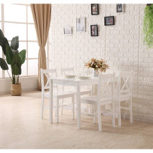 (White) WestWood Quality Solid Wooden Dining Table and 4 Chairs Set Kitchen